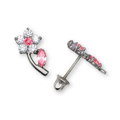 14K Yellow & White Gold Flower Shaped Beautiful Studs Earrings for Girls