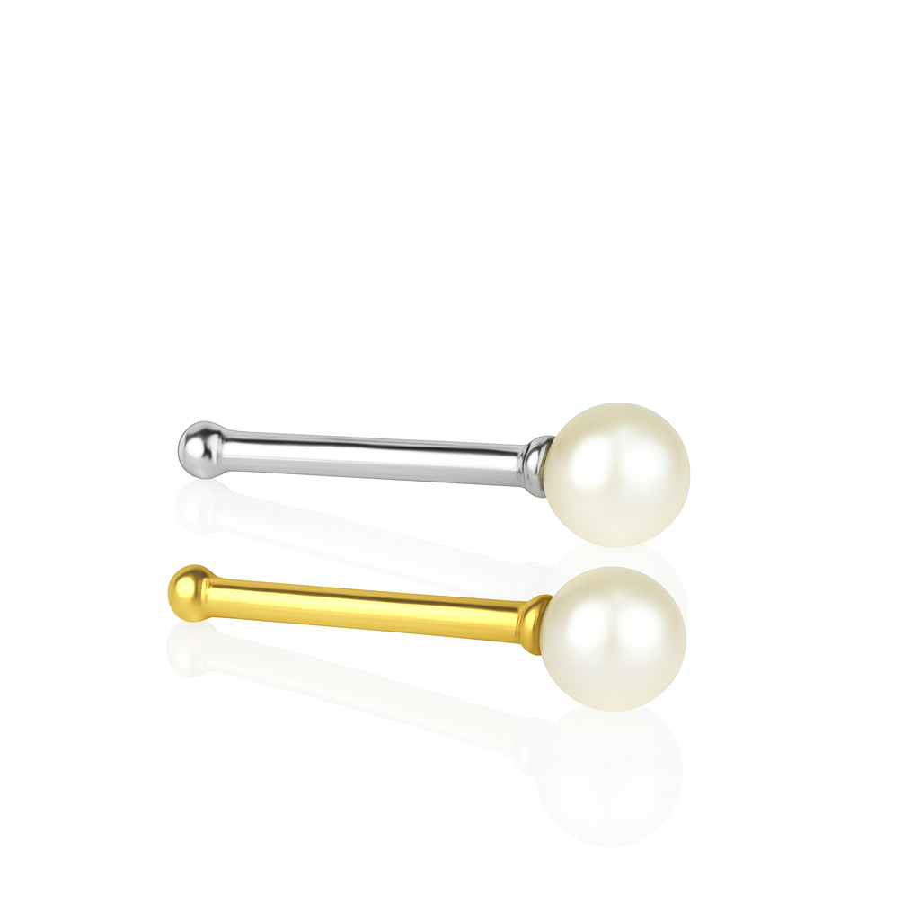 14k Yellow or White Gold Freshwater Pearl Nose Rings Piercing Stud