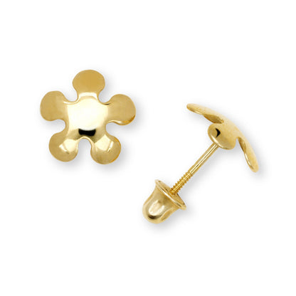 14K Yellow & White Gold Flower Shaped Pretty Earrings for Women