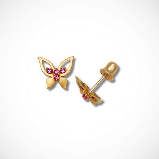 14K Yellow Gold Kids Butterfly Shape Screw Back Studs Earrings
