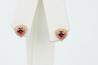 14k Solid Yellow Gold Halo Heart Stud Earrings with Push Back