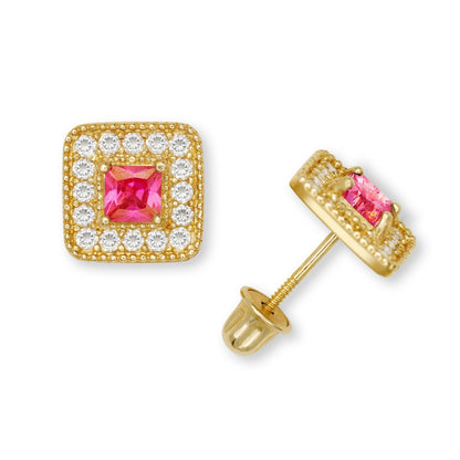 14K Yellow & White Gold Cubic Zirconia Square Fashion Earrings for Women