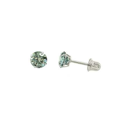 14K Gold GRA Certified D-VVS1 Round Green Moissanite Screw Back Studs Earrings