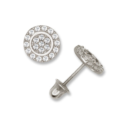 14K Yellow & White Gold Round Shaped Beutiful Screw Back Stud Earrings for Women