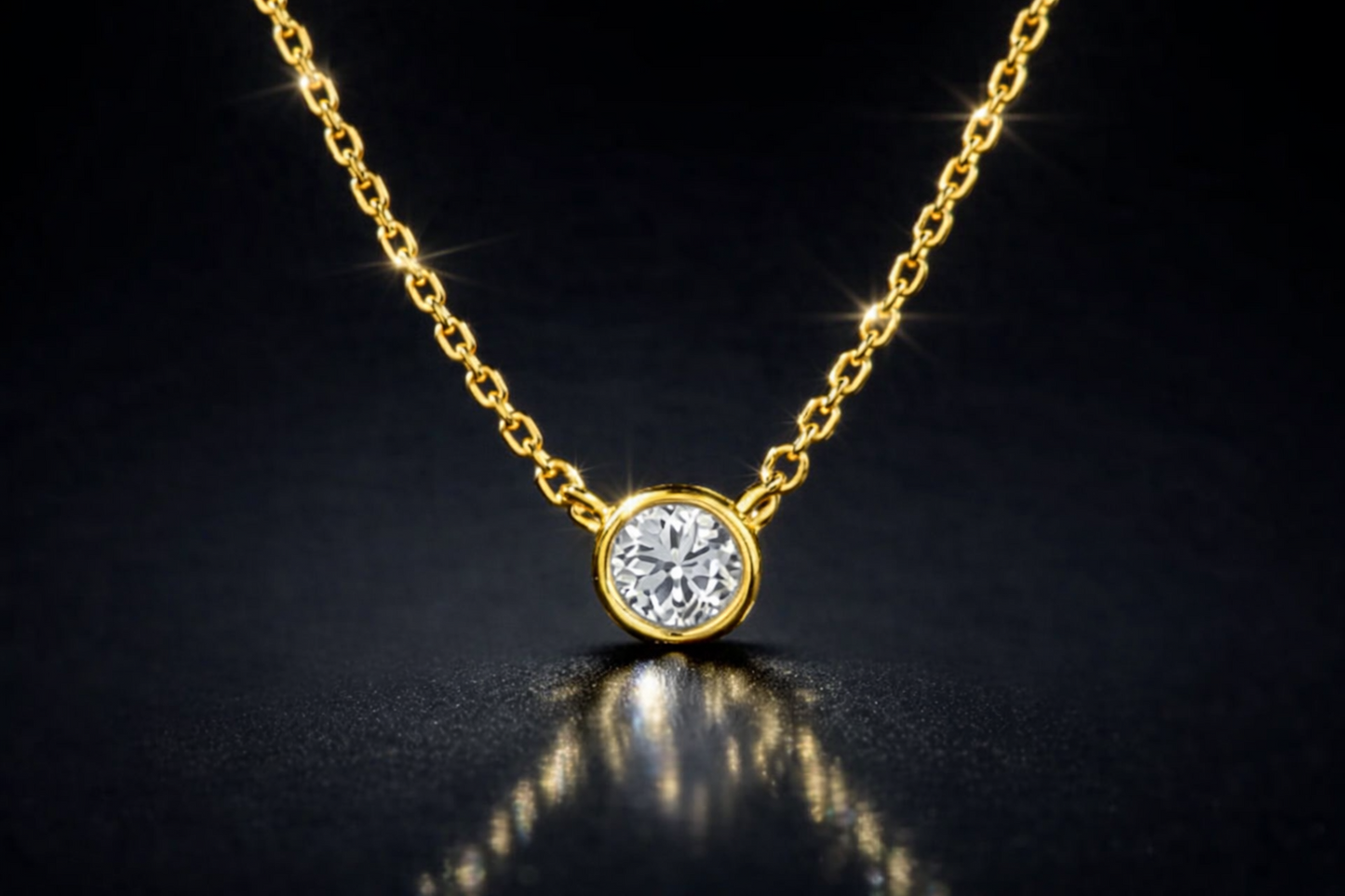Round Solitaire Pendant Necklace Bezel Set Chain 14K Yellow/White/Rose Gold