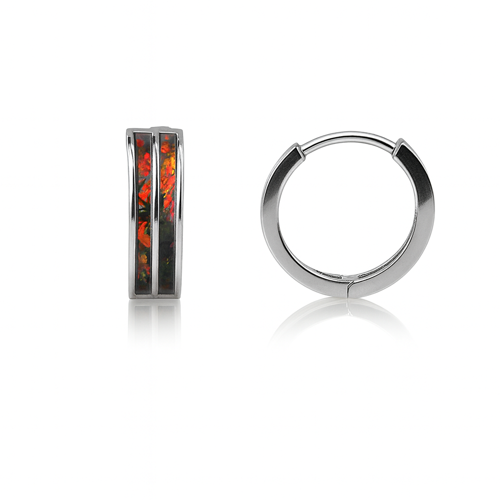14k White Gold Double Row Black Opal Huggie Hoop Earrings