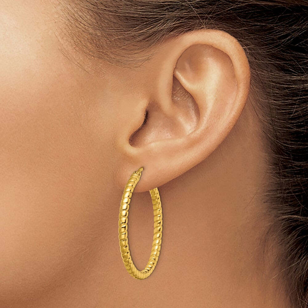 High Quality Italy 925 Sterling Silver Textured Cut Hoop Earrings All Size