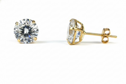 14K Yellow & White Gold Beautiful Round CZ Stud Earrings Basket Setting 2-10mm