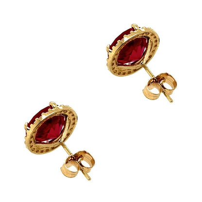 14K Solid Yellow Gold Halo Stud Push Back Earrings