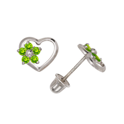 14K Yellow & White Gold Heart Shaped CZ Stud Earrings for Women