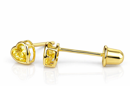 14K Yellow Gold Heart Shaped 3mm x 3mm Stud Earrings for Women