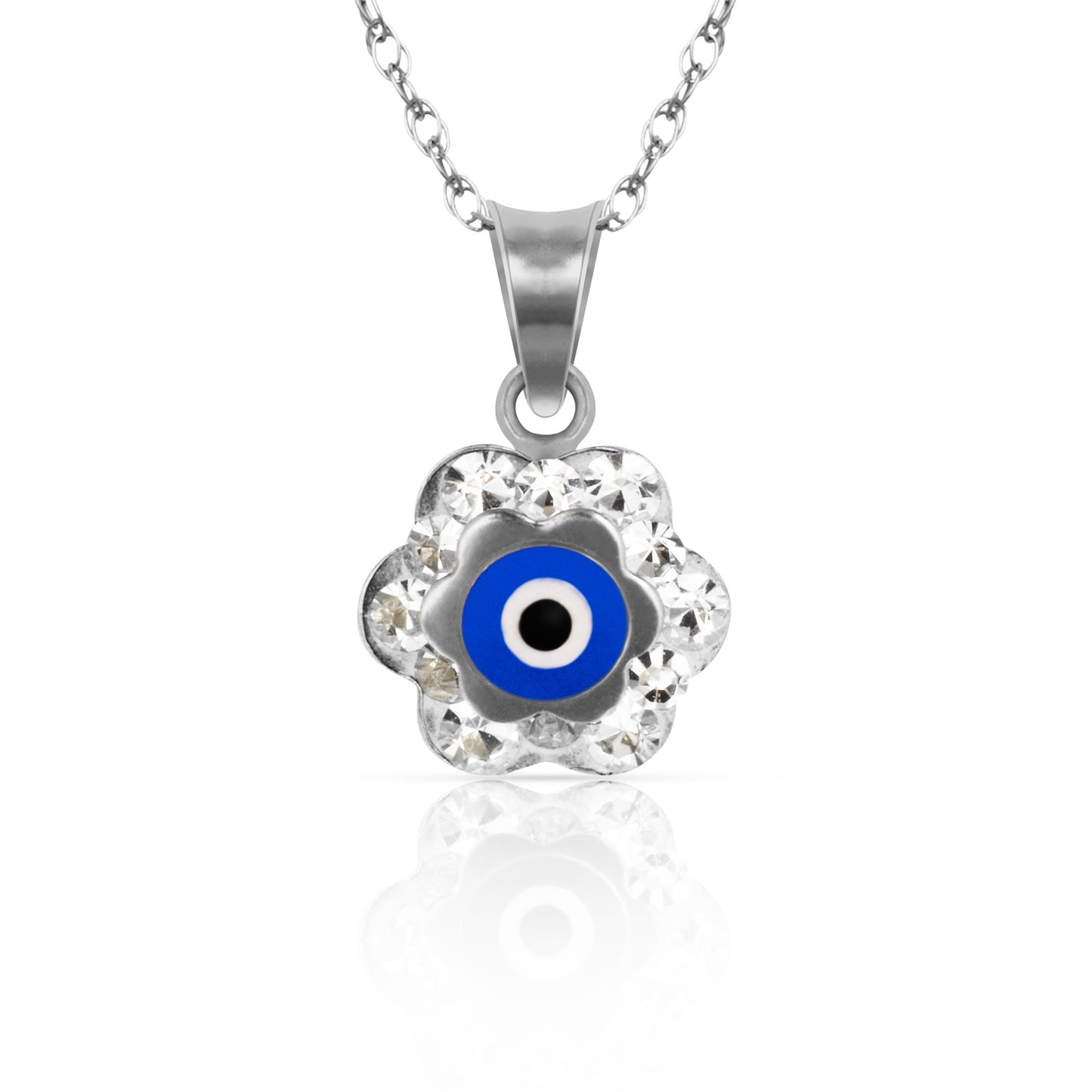 14k Yellow or White Gold CZ Flower Evil Eye Pendants