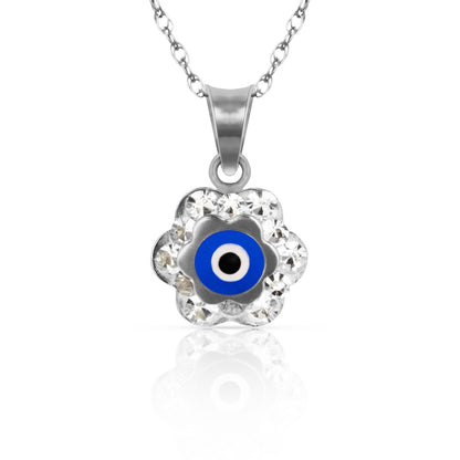 14k Yellow or White Gold CZ Flower Evil Eye Pendants