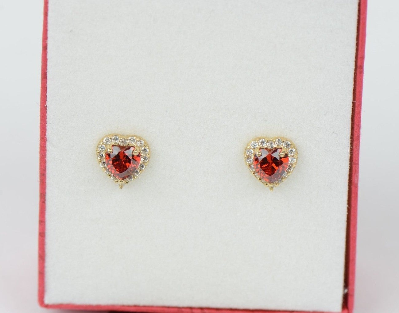14k Solid Yellow Gold Halo Heart Stud Earrings with Push Back