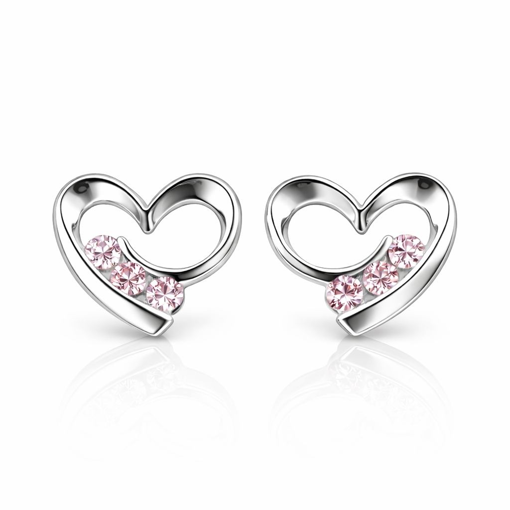 14k Solid Yellow White Gold Heart Shape CZ Stud Earrings