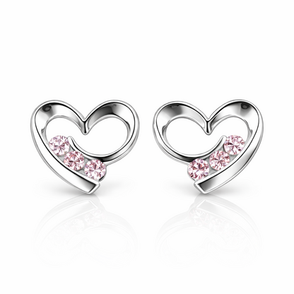 14k Solid Yellow White Gold Heart Shape CZ Stud Earrings