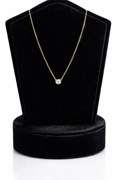 Round Solitaire Pendant Necklace Bezel Set Chain 14K Yellow/White/Rose Gold