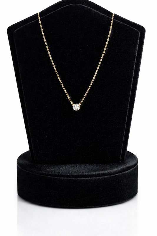 Round Solitaire Pendant Necklace Bezel Set Chain 14K Yellow/White/Rose Gold