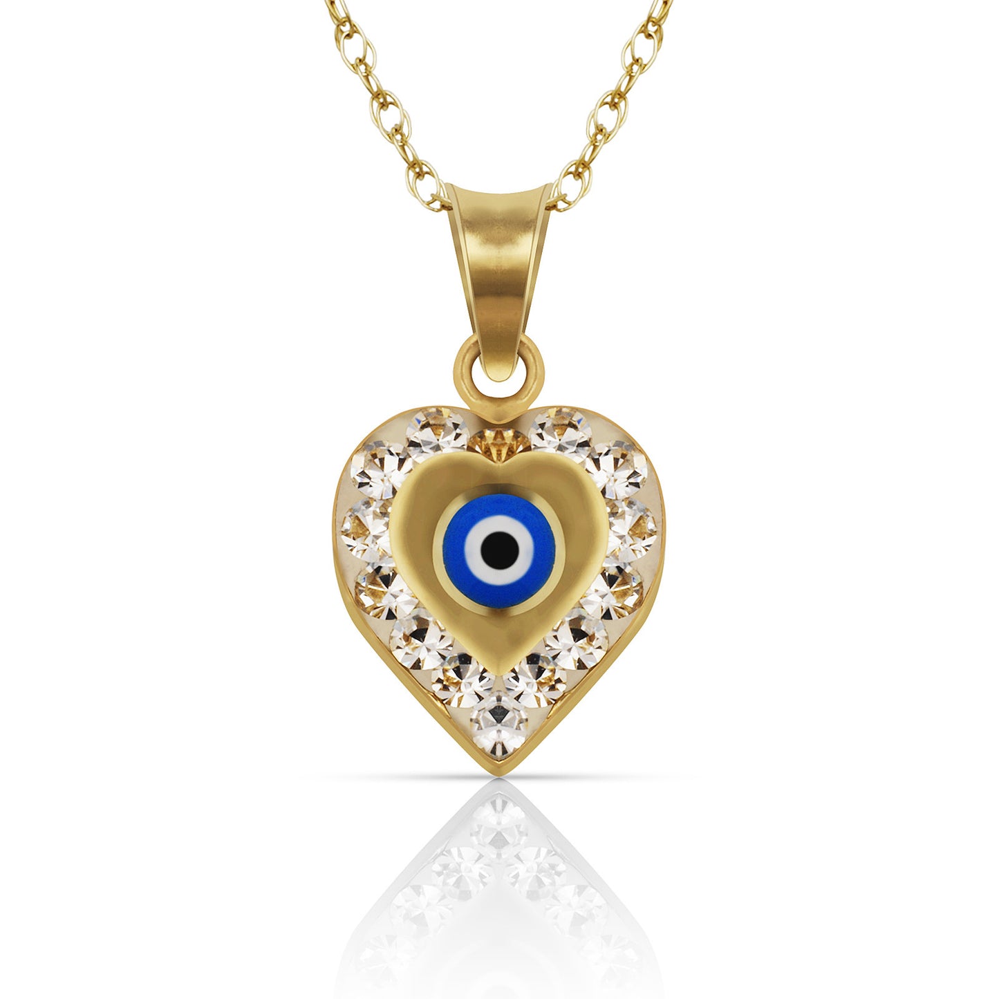 14k Yellow or White Gold CZ Heart Evil Eye Pendants