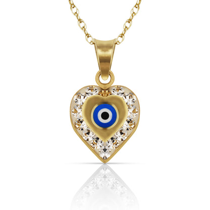 14k Yellow or White Gold CZ Heart Evil Eye Pendants