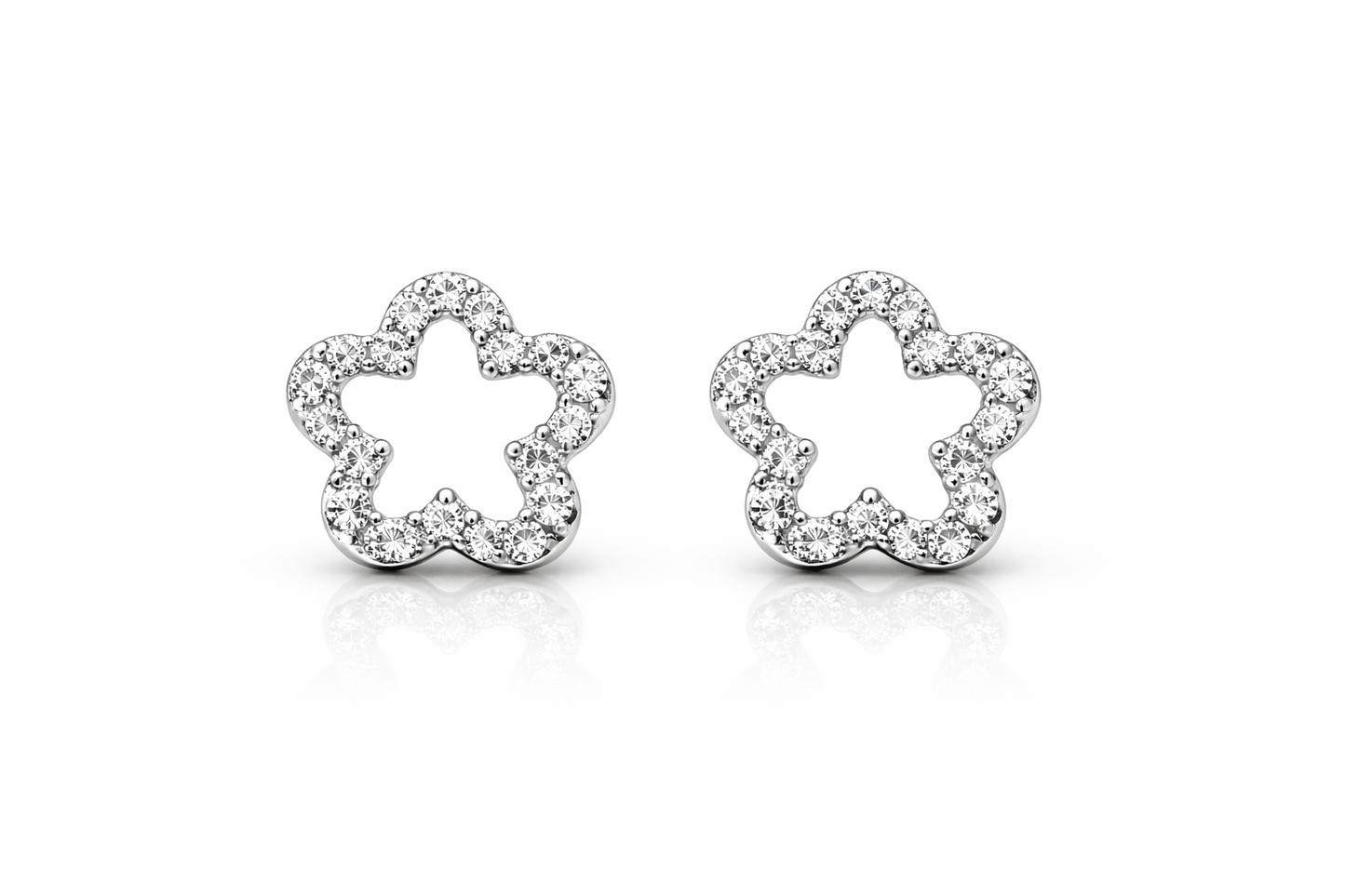 14K Yellow & White Gold Flower CZ Stud Earrings for Women