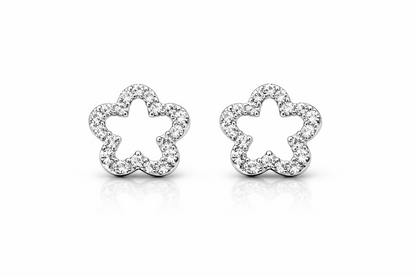 14K Yellow & White Gold Flower CZ Stud Earrings for Women