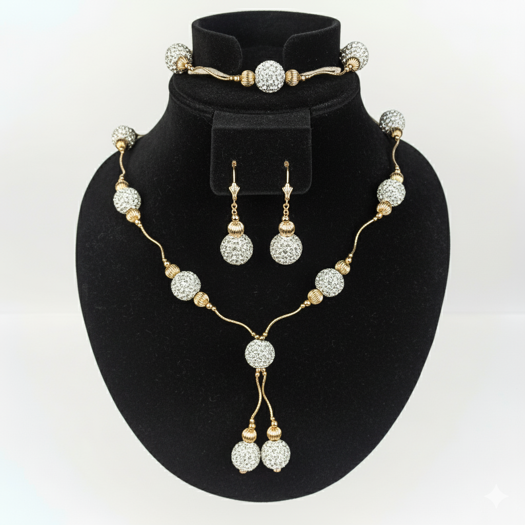 14K Yellow Gold Genuine with crystal Jewelry Sets for Women Elegant Jewelry Gift