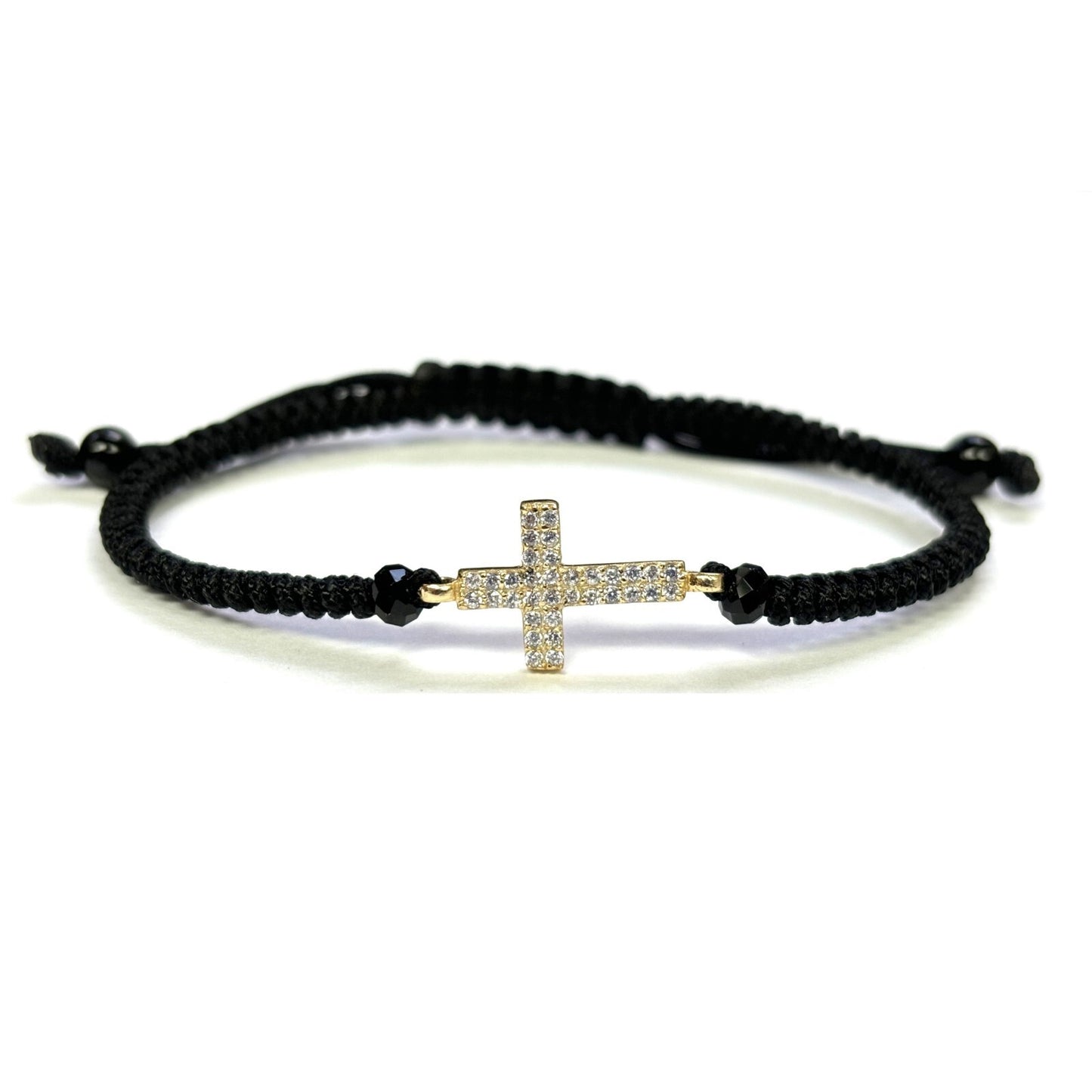 925 Sterling Silver String CZ Bracelet Cross 6" Adjustable to 11"