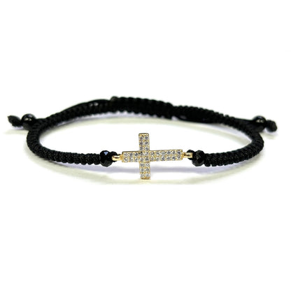 925 Sterling Silver String CZ Bracelet Cross 6" Adjustable to 11"