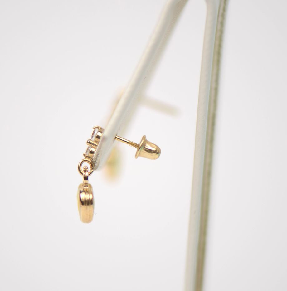 14K Solid Yellow Gold Heart Shape Enamel Dangle Screw Back Baby Earrings