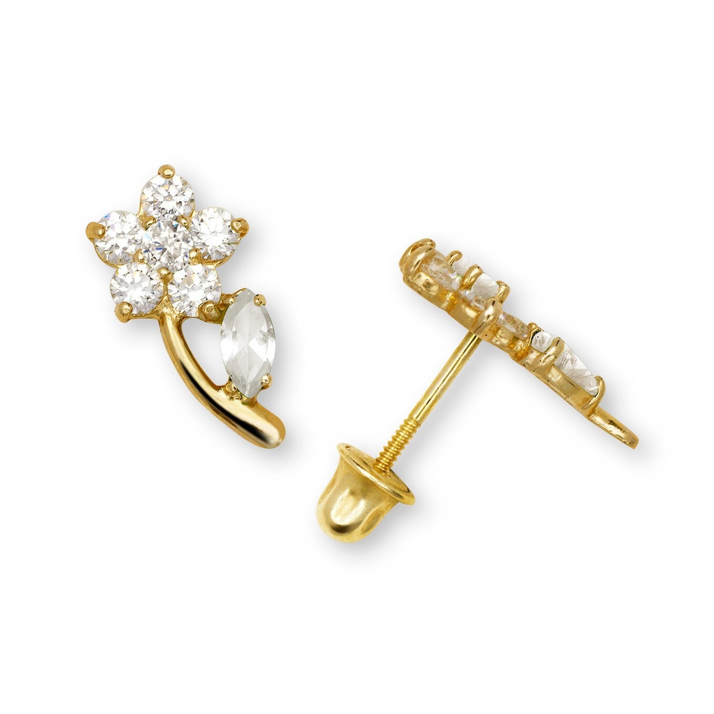 14K Yellow & White Gold Flower Shaped Beautiful Studs Earrings for Girls