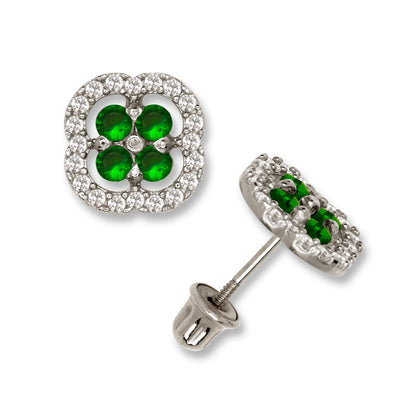 14K Yellow & White Gold CZ Squared Screw Back Stud Earrings for Women