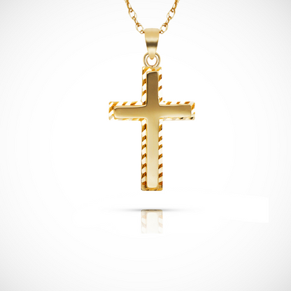 14K Yellow & White Gold Border Cross Pendant For Women
