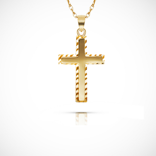 14K Yellow & White Gold Border Cross Pendant For Women