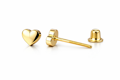 14K Solid White Yellow Gold Heart Shape Stud Earrings