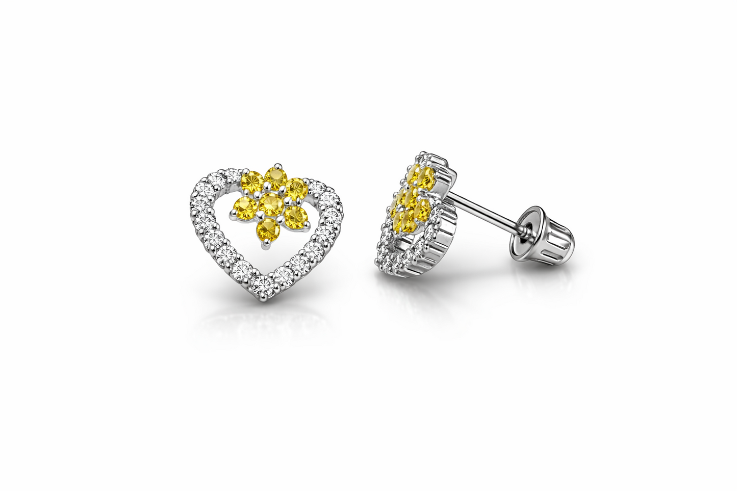 14K Yellow Gold Stud Heart Shape CZ Stud Earrings