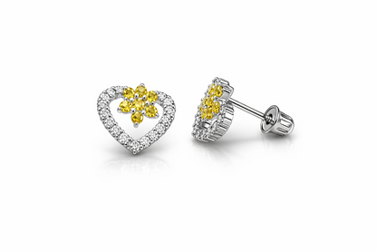 14K Yellow Gold Stud Heart Shape CZ Stud Earrings