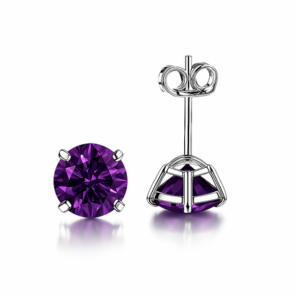 14K Solid White Gold 6mm Round Birthstone Stud Earrings with Push Back