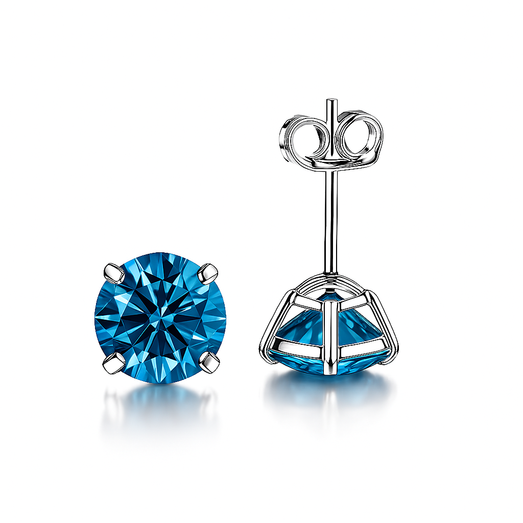 14K Solid White Gold 6mm Round Birthstone Stud Earrings with Push Back