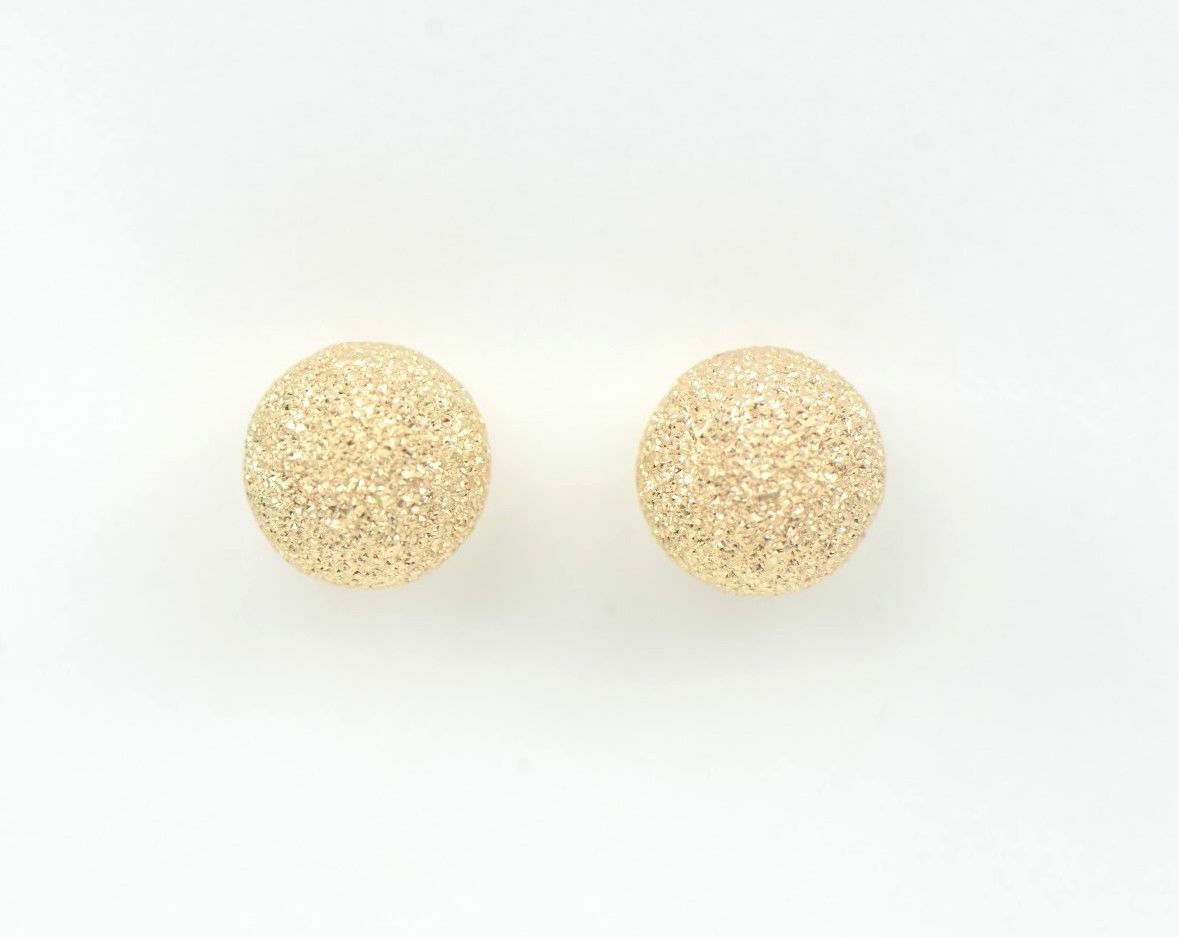 14k Yellow Solid Gold Laser Cut Ball Stud Earrings