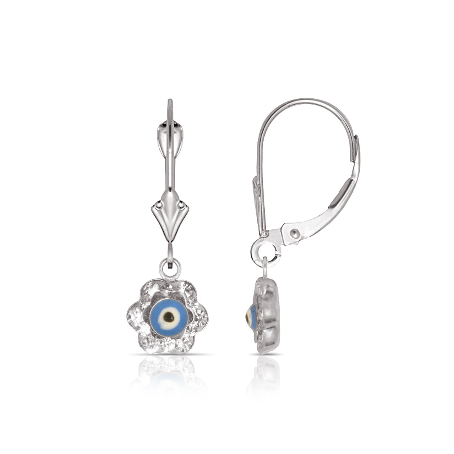 Dark Blue Evil Eye 14K Yellow/white Gold Dangle Earrings
