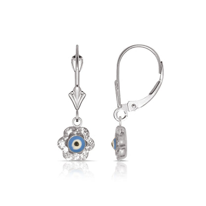 Dark Blue Evil Eye 14K Yellow/white Gold Dangle Earrings