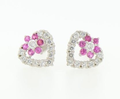 14K White Gold Heart Shape CZ Stud Earrings