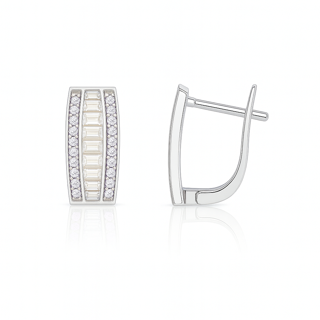 14k White Gold CZ Beautiful Leverback Earrings for Women
