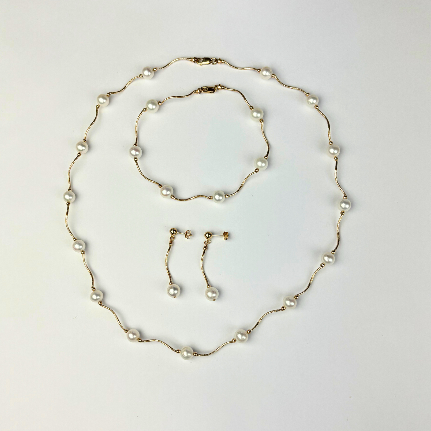 14K Yellow Gold Beautiful Freshwater Pearl  Necklace Set for Women