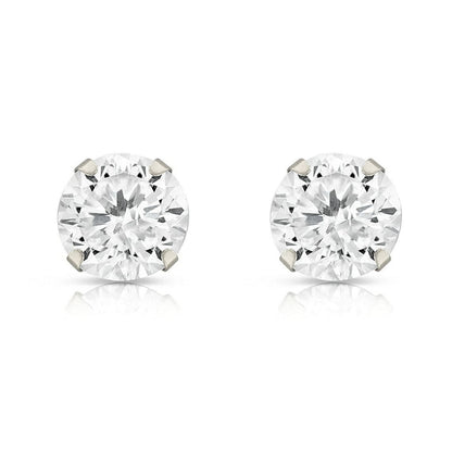 14k White gold round bright clear CZ martini prong set stud earrings1.5-10mm