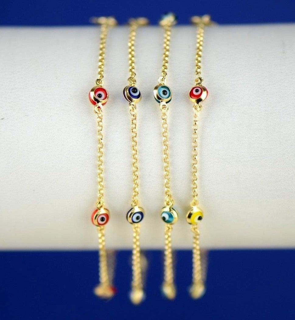 14k Yellow Gold Evil Eye Bracelet