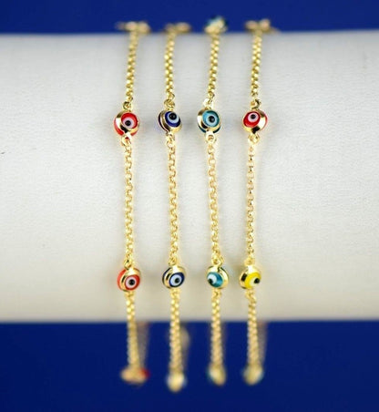 14k Yellow Gold Evil Eye Bracelet