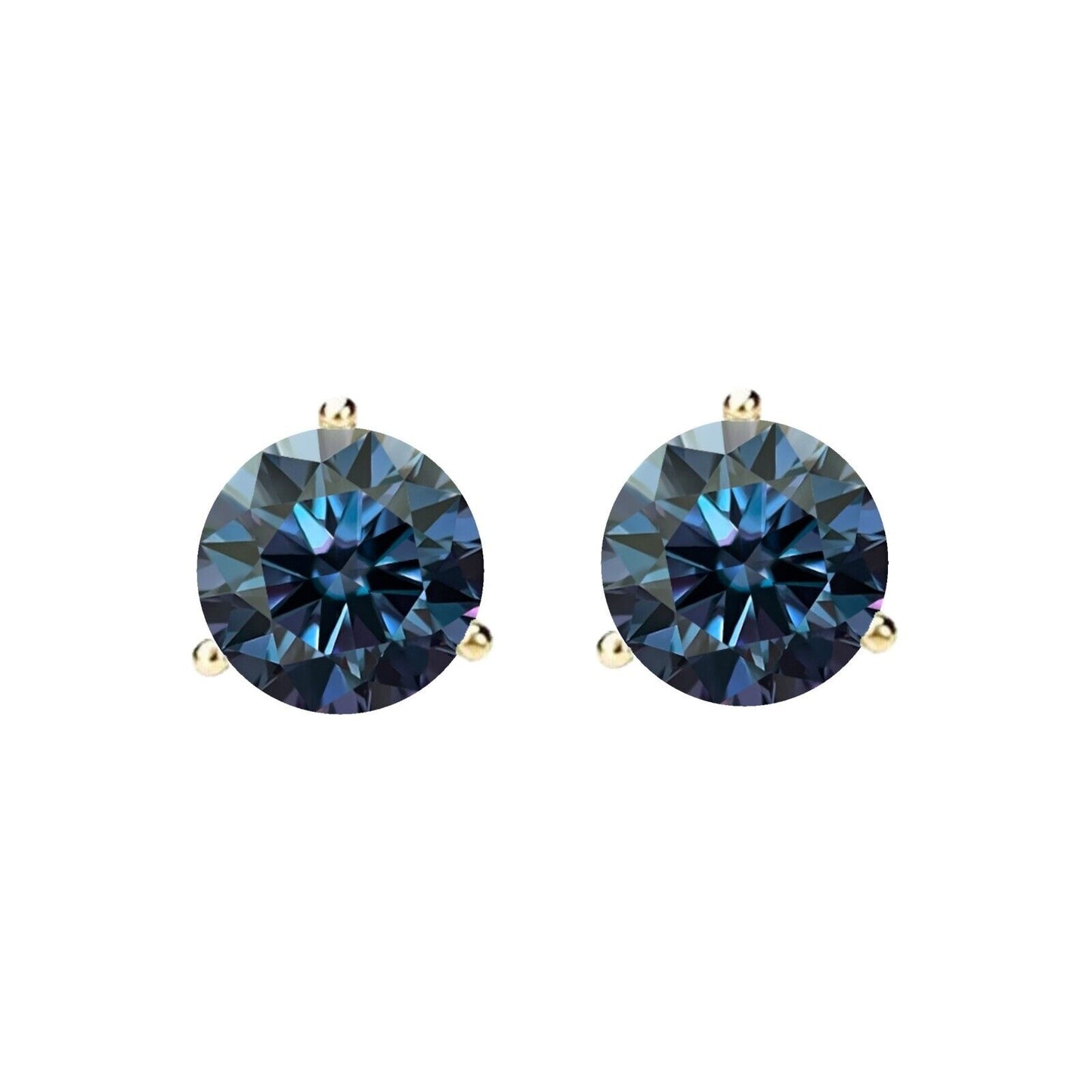 14K Gold GRA CertifiedD-VVS1 Blue Moissanite Martini PushBack Stud Earrings