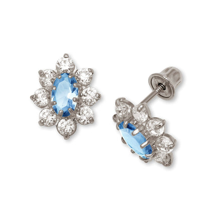 14K Yellow & White Gold CZ Flower Stud Screw Back Earrings for Women